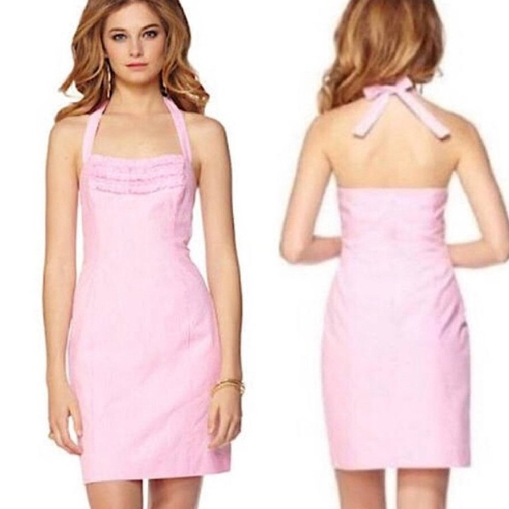Lilly Pulitzer Maureen Ruffle Top Seersucker Dress NWT size 6 pink halter